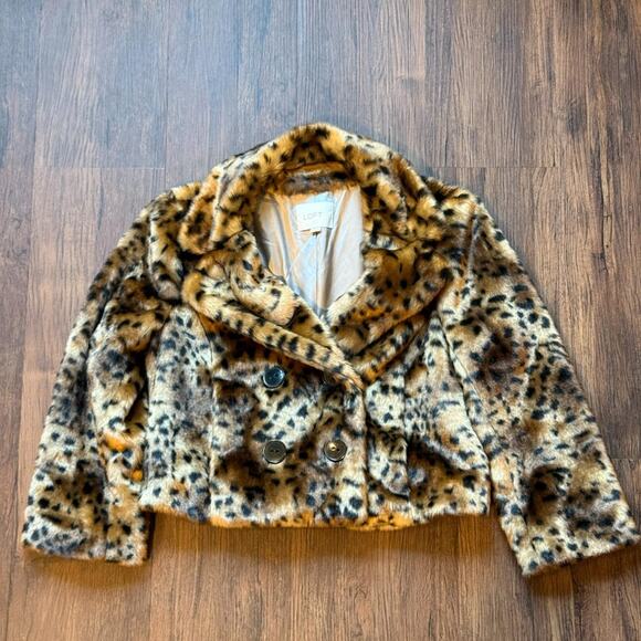 Ann Taylor LOFT Faux Fur Leopard Cropped Jacket – Double Breasted – Size S - Picture 1 of 8